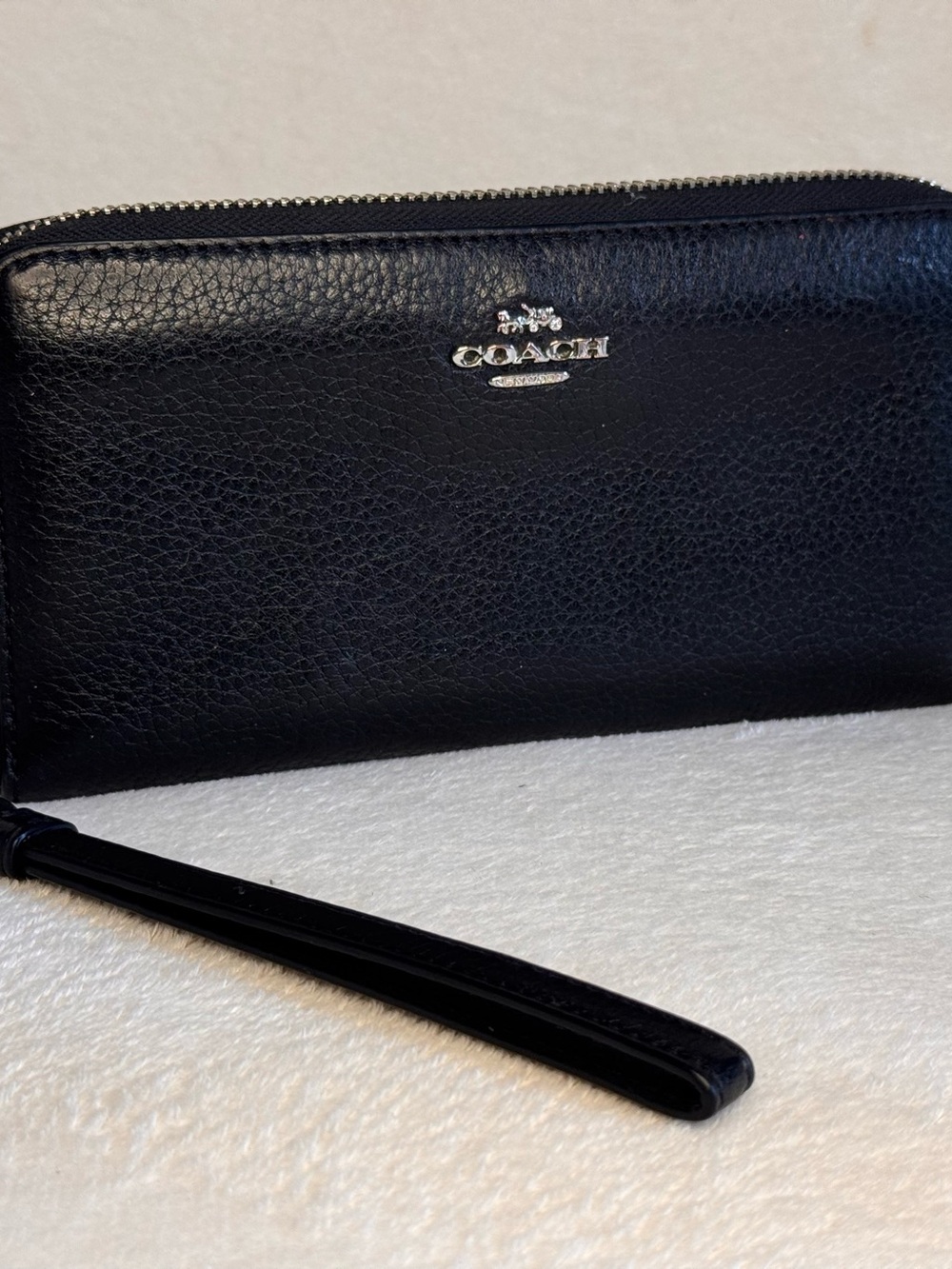 COACH Black Pebbled Leather Zip Around Wallet & Wristlet